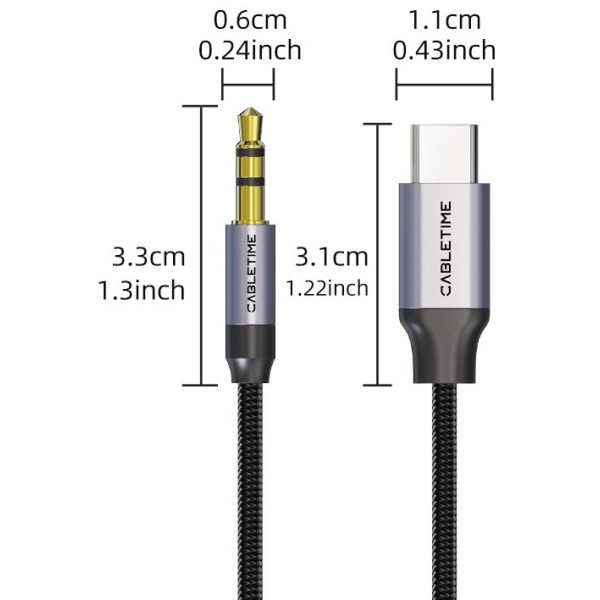 Фото - Кабель 3.5 мм - 3.5 мм Cabletime USB Type-C - Audio 3.5 мм (M/M) 1 м Black (CF16H)