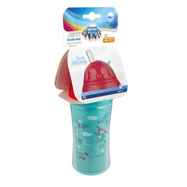 Фото - Поїльник-непроливайка дитячий Canpol babies з силіконовою трубочкою подвійна стінка 260 мл - літаки (74/052)