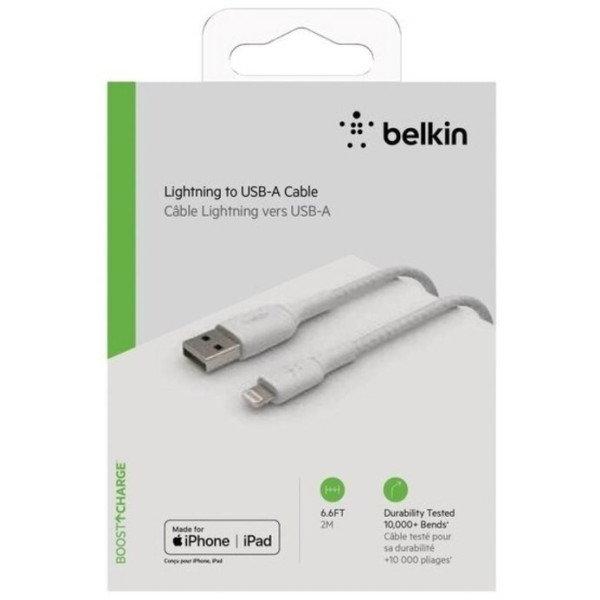 Фото - Кабель синхронізації даних Belkin USB-A - Lightning Braided 2m White (CAA002BT2MWH)