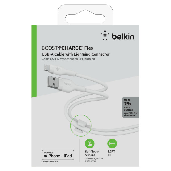 Фото - Кабель синхронізації даних Belkin USB-A - Lightning Silicone 1m White (CAA008BT1MWH)