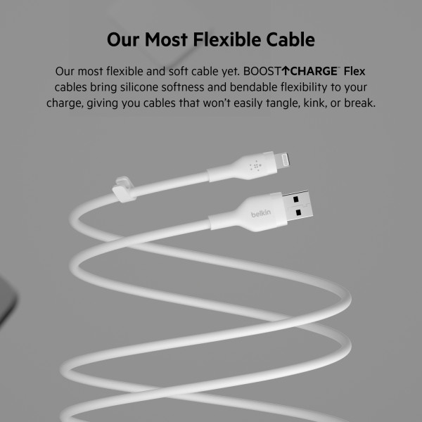 Фото - Кабель синхронізації даних Belkin USB-A - Lightning Silicone 1m White (CAA008BT1MWH)