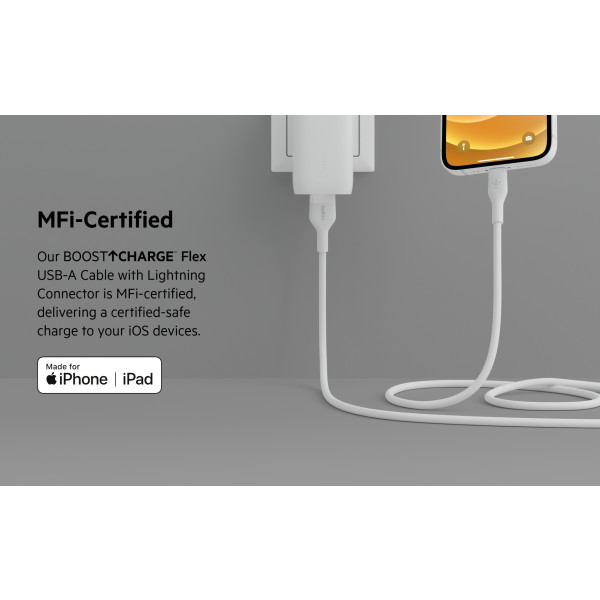 Фото - Кабель синхронізації даних Belkin USB-A - Lightning Silicone 1m White (CAA008BT1MWH)