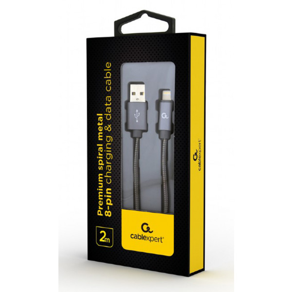 Фото - Кабель синхронізації даних Cablexpert USB 2.0 A - Lightning Premium 2m Grey (CC-USB2S-AMLM-2M-BG)