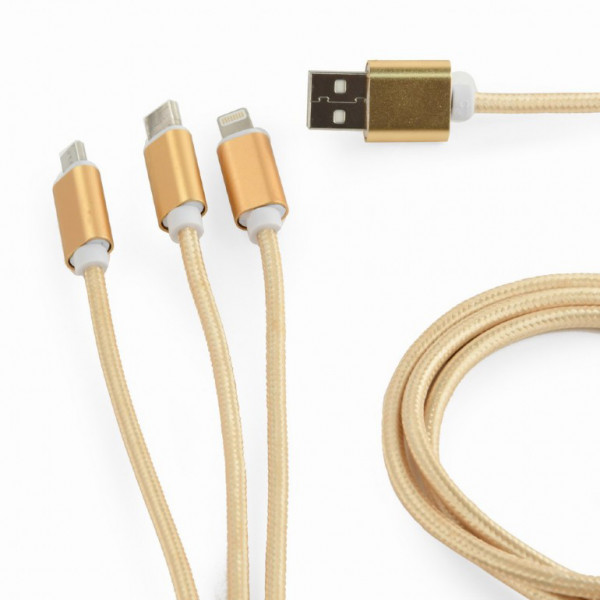 Фото - Кабель Cablexpert USB BM - Lightning/MicroUSB/USBType-C 1m Gold (CC-USB2-AM31-1M-G)