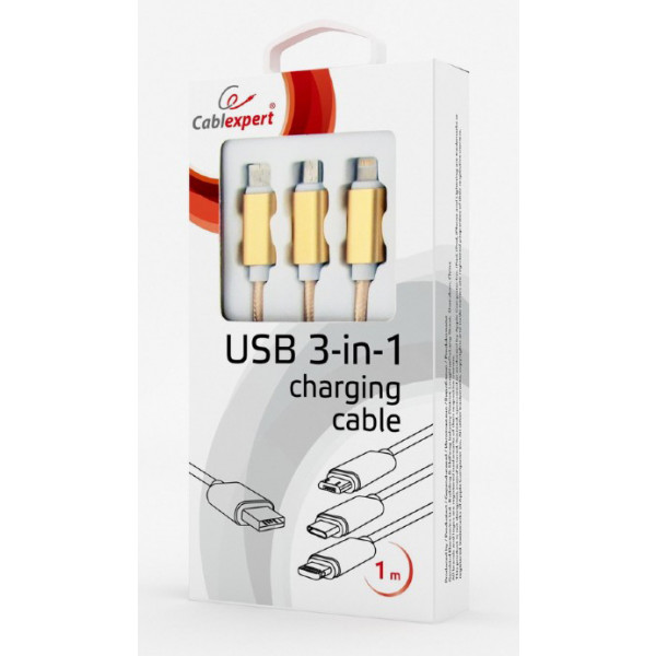 Фото - Кабель Cablexpert USB BM - Lightning/MicroUSB/USBType-C 1m Gold (CC-USB2-AM31-1M-G)