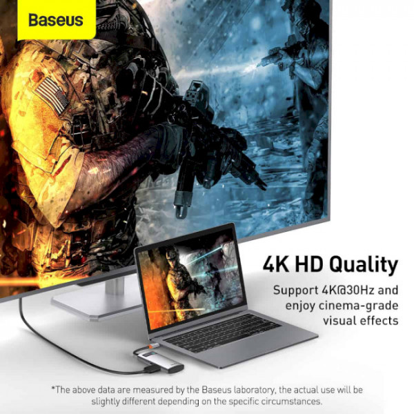 Фото - Док-станція Baseus USB3.1 USB Type C PD 100W/HDMI 4K 30 Hz/USB 3.2 Gen1/1хUSB 2.0 4in1 (CAHUB-CY0G)