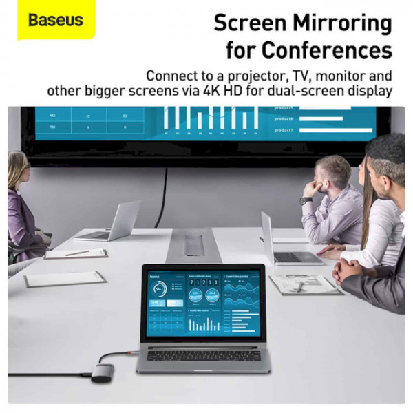 Фото - Док-станція Baseus USB3.1 USB Type C PD 100W/HDMI 4K 30 Hz/USB 3.2 Gen1/1хUSB 2.0 4in1 (CAHUB-CY0G)