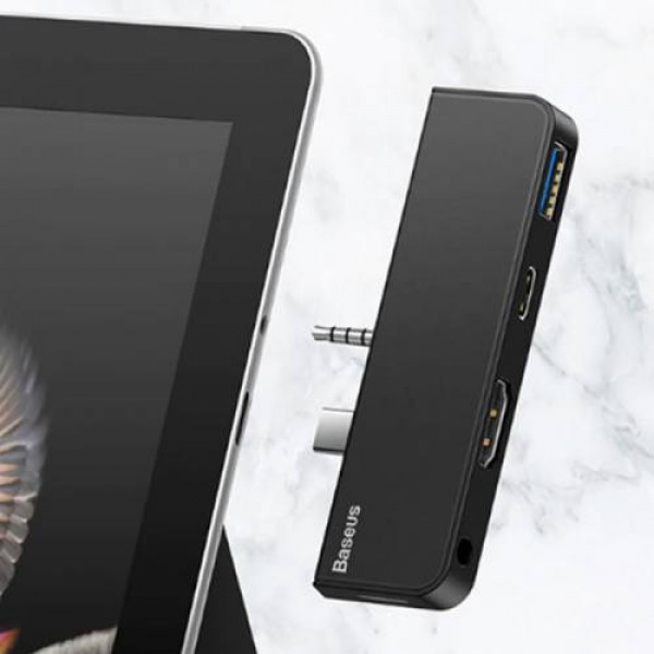 Фото - Хаб USB Baseus for Surface Go (Type-C + Audio to HD4K + USB3.0 + Type-C (data) + Audio) Чорний (CAHUB-FT01)
