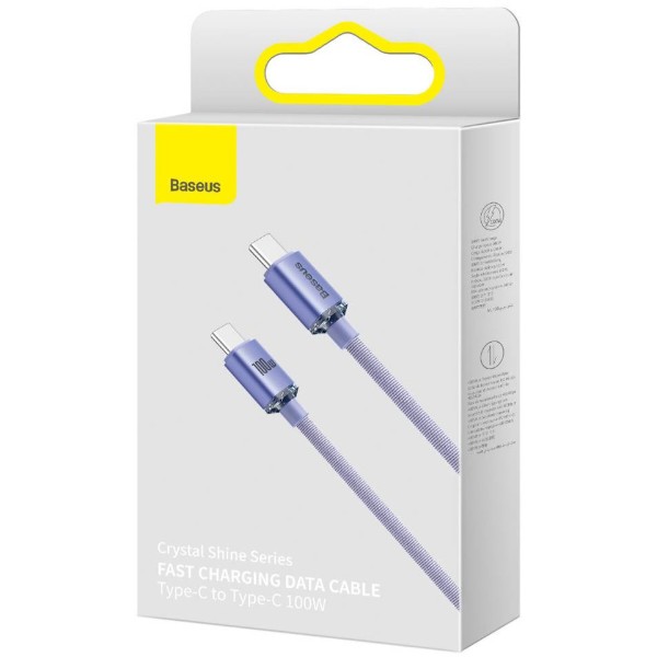 Фото - Кабель Baseus Crystal Shine Series Fast Charging Data Cable Type-C to Type-C 100 W 2 m Purple (CAJY000705)