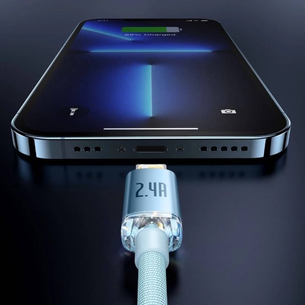 Фото - Кабель Baseus Crystal Shine Series Fast Charging Data Cable USB to iP 2.4A 1.2m Sky Blue (CAJY001103)