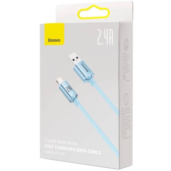 Фото - Кабель Baseus Crystal Shine Series Fast Charging Data Cable USB to iP 2.4A 1.2m Sky Blue (CAJY001103)