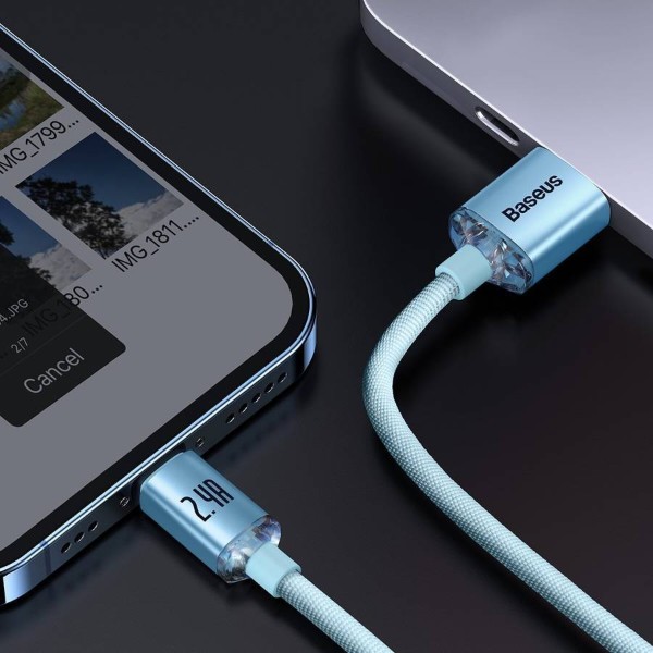 Фото - Кабель Baseus Crystal Shine Series Fast Charging Data Cable USB to iP 2.4A 2m Sky Blue (CAJY001203)