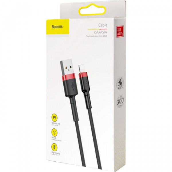Фото - Кабель синхронізації даних Baseus Cafule Cable USB for iP 2A 3 m Black/Red (CALKLF-R91)