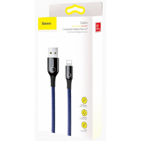 Фото - Кабель синхронізації даних Baseus C-shaped Light Intelligent Power-off Cable 2.4A 1 m Blue (CALCD-03)