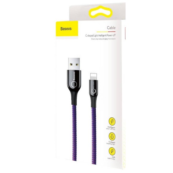 Фото - Кабель Baseus C-shaped Light Intelligent Power-off Cable 2.4A 1 m Purple (CALCD-05)