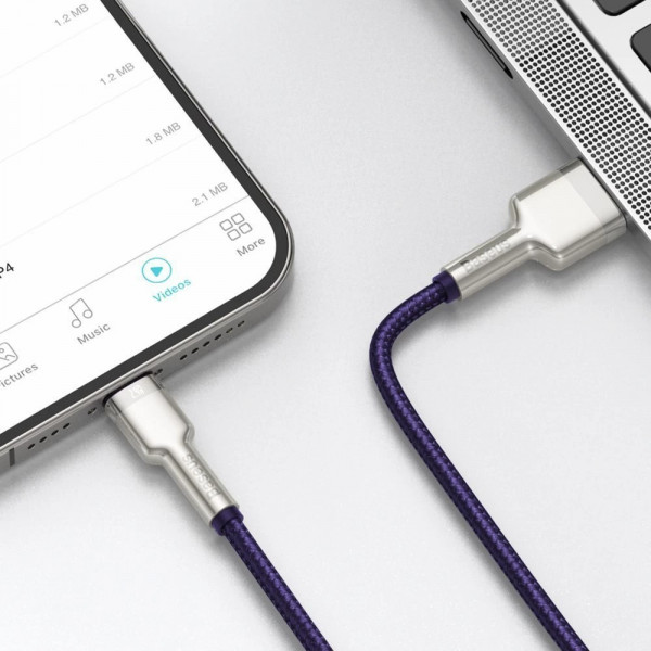 Фото - Кабель синхронізації даних Baseus Cafule Series Metal Data Cable USB to IP 2.4A 1m Purple (CALJK-A05)