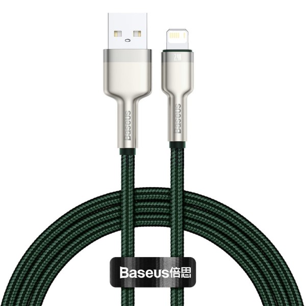 Фото - Кабель Baseus Cafule Series Metal Data Cable USB to IP 2.4A 1m Green (CALJK-A06)