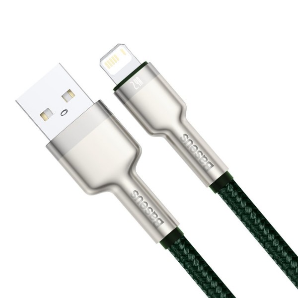 Фото - Кабель Baseus Cafule Series Metal Data Cable USB to IP 2.4A 1m Green (CALJK-A06)