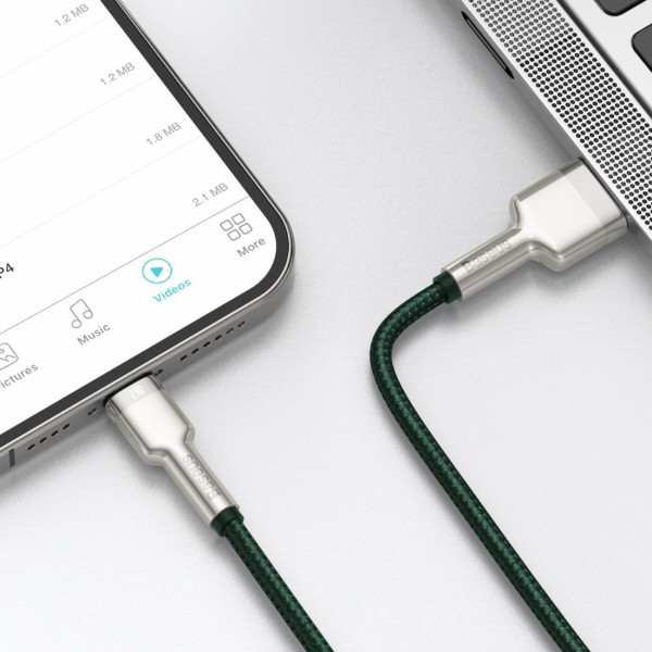 Фото - Кабель Baseus Cafule Series Metal Data Cable USB to IP 2.4A 1m Green (CALJK-A06)