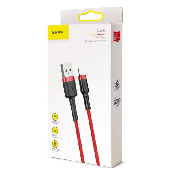 Фото - Кабель Baseus Cafule Cable USB for IP 2A 3m Red/Red (CALKLF-R09)