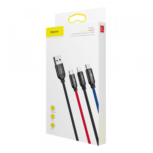 Фото - Кабель синхронізації даних Baseus Three Primary Colors 3-in-1 5A 1.2 m black (CAMLT-BSY01)
