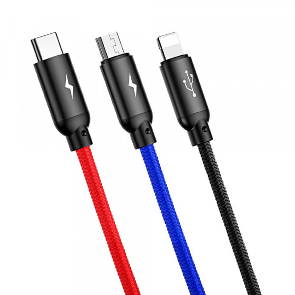 Фото - Кабель синхронізації даних Baseus Three Primary Colors 3-in-1 5A 1.2 m black (CAMLT-BSY01)