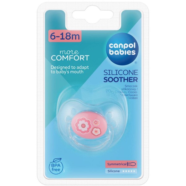 Фото - Симметричная пустышка Canpol babies Newborn baby Силиконовая, розовые цветы, 1 шт. (22/581_pin)