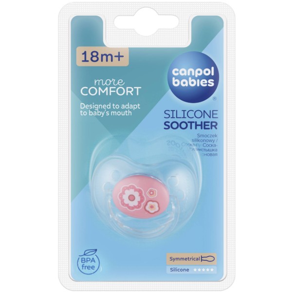 Фото - Симметричная пустышка Canpol babies Newborn baby Силиконовая 18+ мес., розовые цветы, 1 шт. (22/582_pin)
