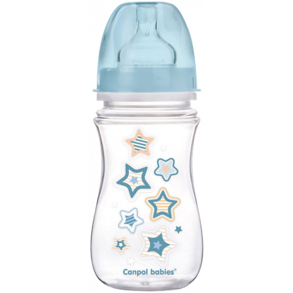 Фото - Пляшка для годування Canpol babies Антиколікова з широкою шийкою Easy Start-Newborn baby блакитні зірки, 240 мл. (35/217_blu)