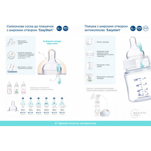 Фото - Пляшка для годування Canpol babies Антиколікова з широкою шийкою Easy Start-Newborn baby рожеві квіти, 240 мл. (35/217_pin)