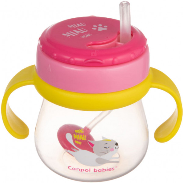 Фото - Чашка-непроливайка дитяча Canpol babies зі складною силіконовою трубочкою і обтяжувачем, котик, 250 мл. (56/520)