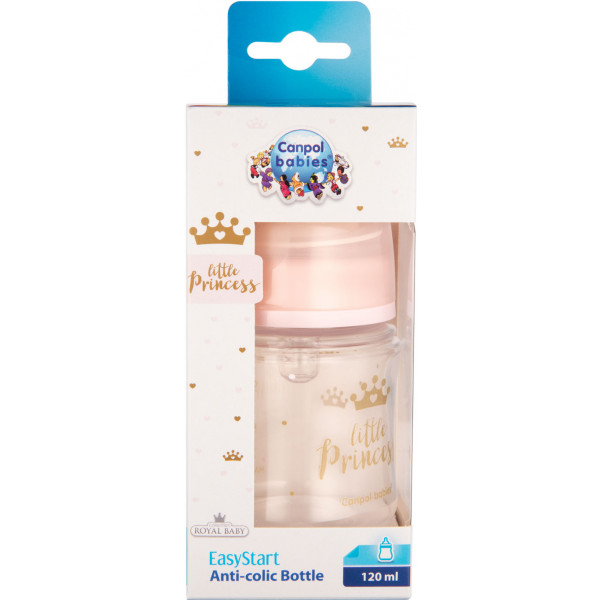 Фото - Пляшка для годування Canpol babies aнтиколікова з широким горлом PP Easy Start Royal baby - рожева, 120 мл. (35/233_pin)