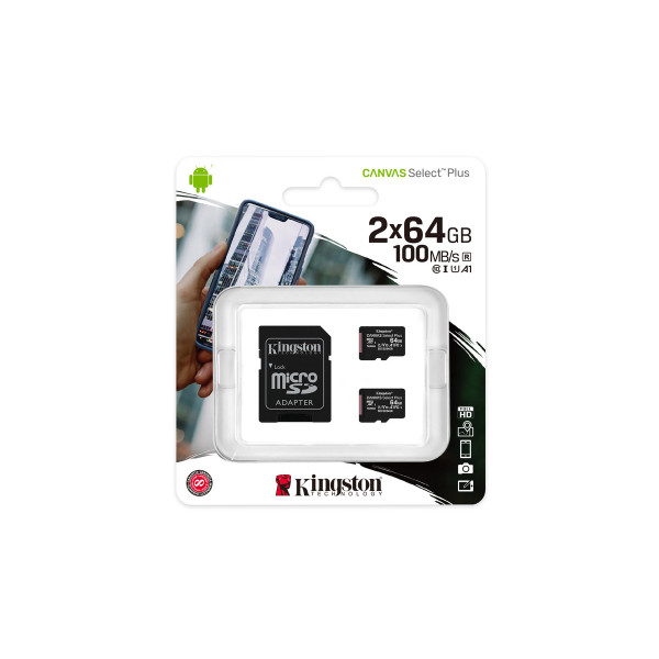 Фото - Карта пам'яті Kingston microSDHC 64GB Canvas Select Plus 100R A1 C10 (SDCS2/64GB-2P1A)