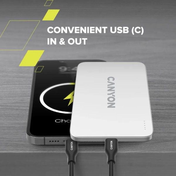 Фото - Батарея мобильная Canyon OnPower 503 Air 3000mAh Ultra-Slim Magnetic Wireless, Full Metal Body, 5.8mm Thin Design, USB-C Charging, Dark Grey (CNS-CPB503DG)