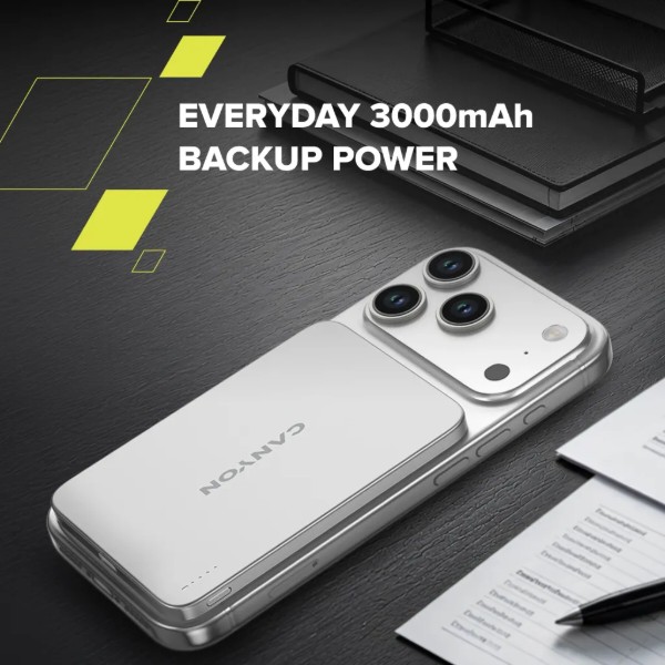 Фото - Батарея мобильная Canyon OnPower 503 Air 3000mAh Ultra-Slim Magnetic Wireless, Full Metal Body, 5.8mm Thin Design, USB-C Charging, Silver (CNS-CPB503SV)