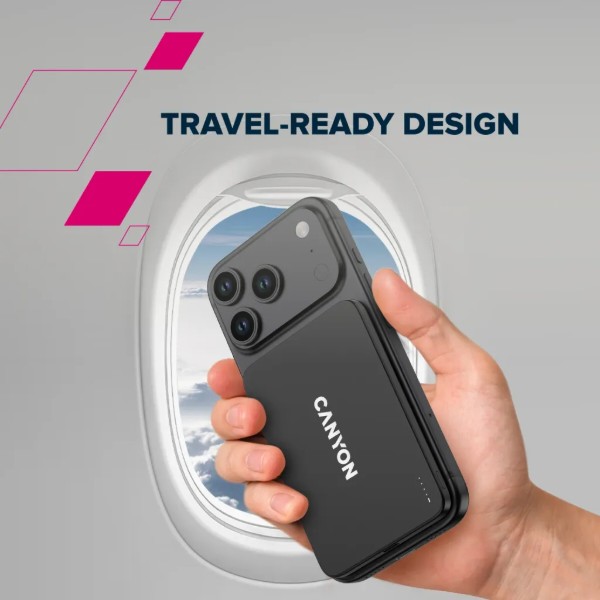 Фото - Батарея мобильная Canyon OnPower 503 Air 3000mAh Ultra-Slim Magnetic Wireless, Full Metal Body, 5.8mm Thin Design, USB-C Charging, Silver (CNS-CPB503SV)