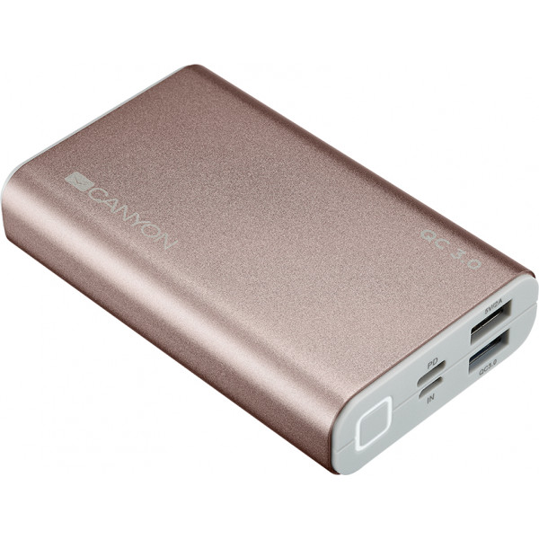 Фото - Батарея мобільна Canyon 10000mAh Quick Charge QC3.0 Rose Gold (CND-TPBQC10RG)