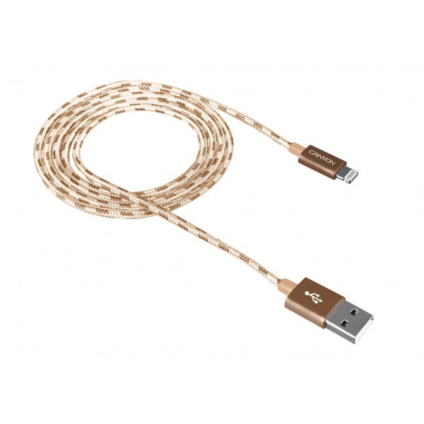 Фото - Кабель синхронизации данных Canyon Lightning USB for Apple 1m Gold (CNE-CFI3GO)