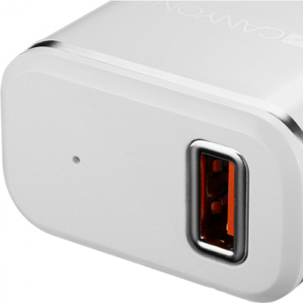 Фото - Мережевий зарядний пристрій CANYON Universal 1xUSB plus Lightning with Smart IC White (silver electroplated stripe) (CNE-CHA043WS)