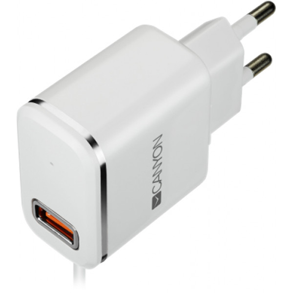 Фото - Мережевий зарядний пристрій CANYON Universal 1xUSB plus Lightning with Smart IC White (silver electroplated stripe) (CNE-CHA043WS)