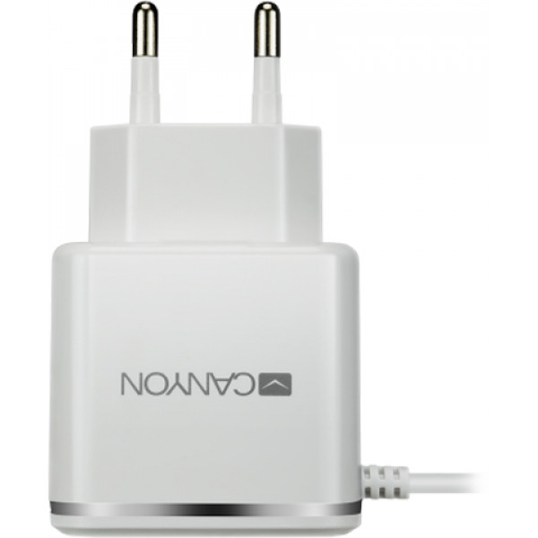 Фото - Мережевий зарядний пристрій CANYON Universal 1xUSB plus Lightning with Smart IC White (silver electroplated stripe) (CNE-CHA043WS)