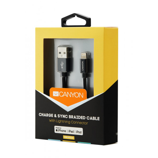 Фото - Кабель синхронизации данных Canyon USB - Lightning 1m Black (CNS-MFIC3B)