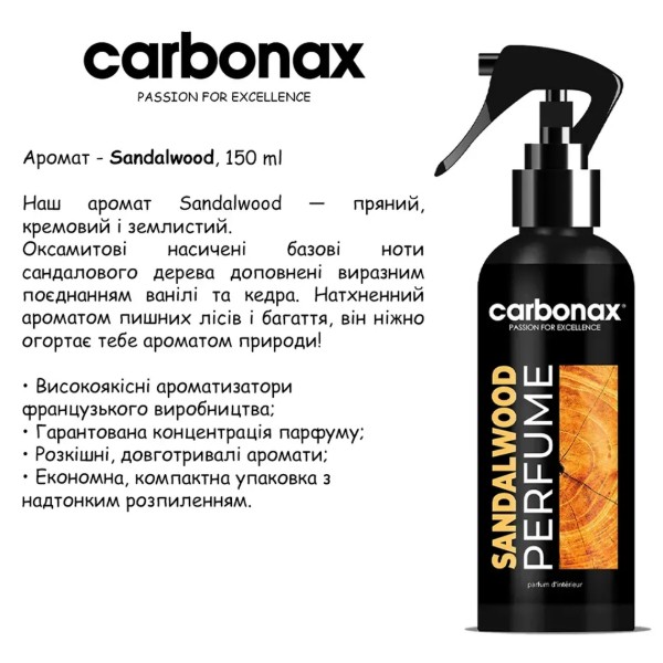 Фото - Ароматизатор для авто Carbonax Sandal wood 150 мл (3800033106406)