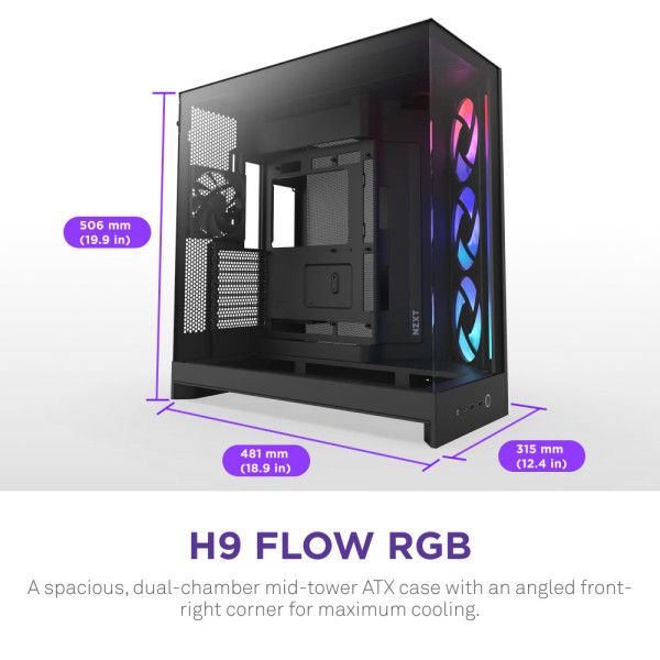 Фото - Корпус NZXT H9 Flow RGB Dual-Chamber Mid-tower Case - All Black (CM-H92FB-R1)