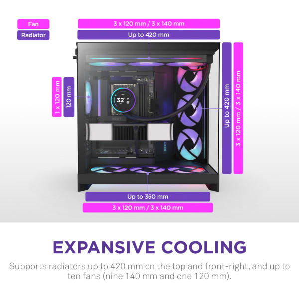 Фото - Корпус NZXT H9 Flow RGB Dual-Chamber Mid-tower Case - All Black (CM-H92FB-R1)