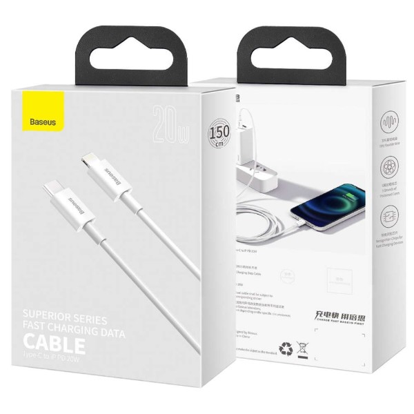 Фото - Кабель Baseus Superior Series Fast Charging Type-C to Lightning PD 20W 1.5m White (CATLYS-B02)