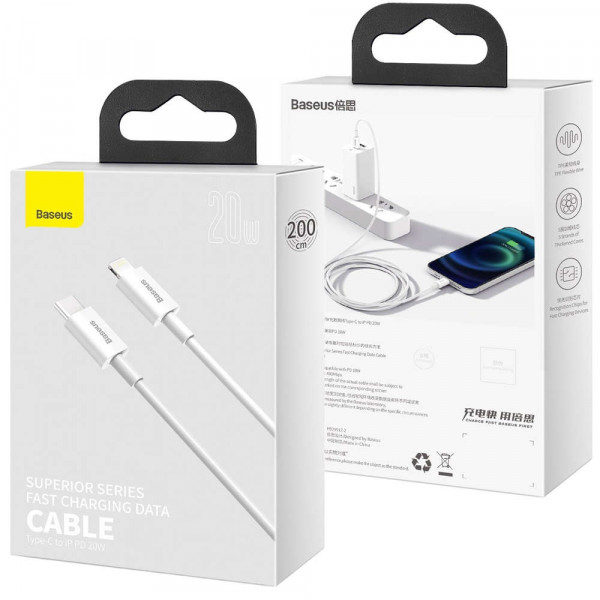 Фото - Кабель синхронізації даних Baseus Superior Series Fast Charging Type-C to Lightning PD 20W 2m White (CATLYS-C02)