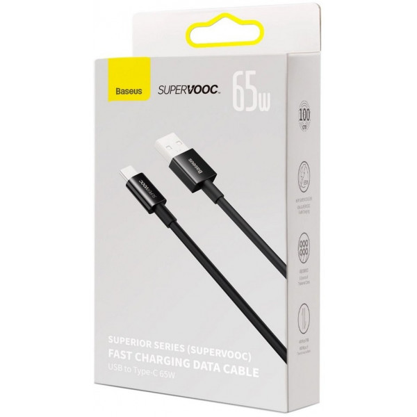 Фото - Кабель синхронізації даних Baseus Superior Series Fast Charging Data Cable USB to Type-C 65W SUPERVOOC 2 m Black (CAYS001001)