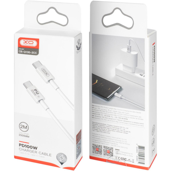 Фото - Кабель синхронізації даних XO Type-C - Type-C 100W 2m White (CB-Q100-2CC)