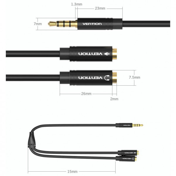 Фото - Переходник аудио Vention Jack 3.5mm 4pin M -> 2x3.5mm F Black (BBVBY)
